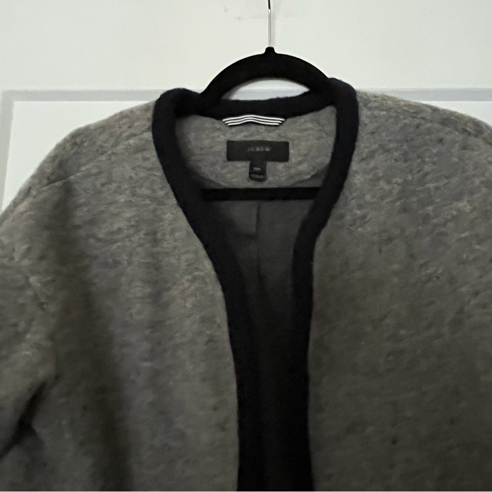 J. Crew Wrap Oversized Jacket in Boiled Wool in Grey/Navy Blue - Picture 5 of 8